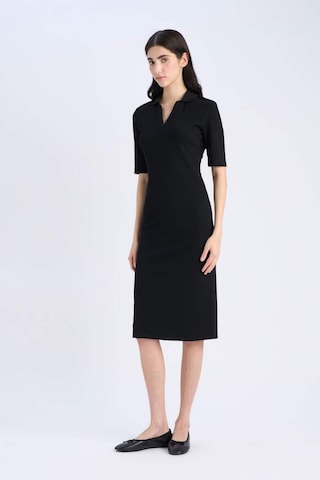 DeFacto Bodycon Vücudu Saran Polo Yaka Fitilli Kaşkorse Kısa Kollu Midi Elbise E6806AX25SPBK27