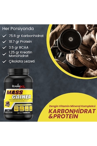 Fibrelle Mass Gainer Çikolata Aromalı 1500 G Karbonhidrat Tozu Çikolata