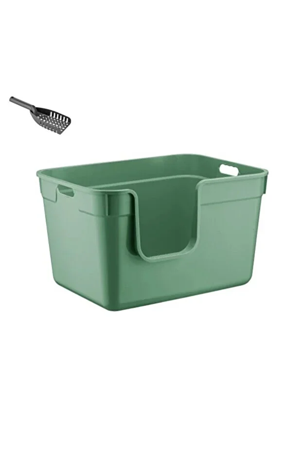 Tanos Dekoratif Büyük Yarı Kapalı Kedi Tuvaleti Kürek Hediyeli