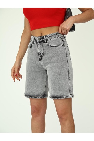 Boru Paça Denim Şort Gri
