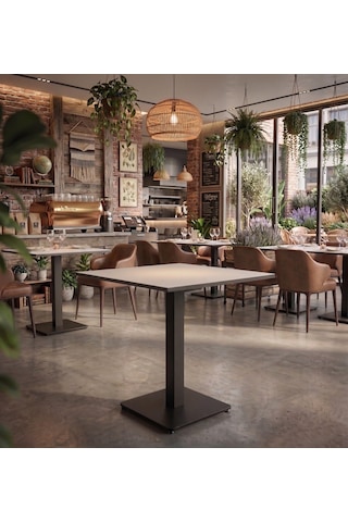 Premium Kompakt Laminat Kare - Cafe Restoran Ev Yemek Masası 60x60 Cm Beyaz Tablalı Siyah