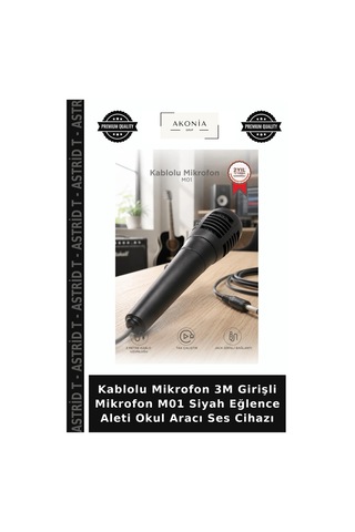 Kablolu Mikrofon 3m Girişli Mikrofon M01 Siyah Eğlence Aleti Okul Aracı Ses Cihazı