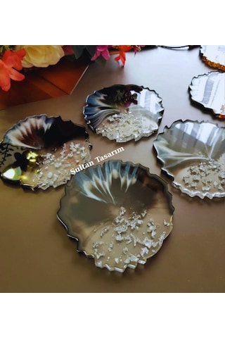 4 Lü Epoksi Bardak Altlığı - 110 Siyah