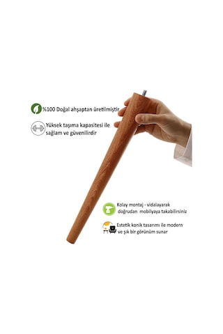 4 Adet Ahşap Ayak 50 Cm Açık Meşe M8 Civatalı Bağlantı Aparatlı Mobilya Tabure Sehpa Masa Destek Ayağı Açık Meşe
