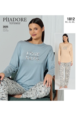 Pijadore 1812 Uzun Kol Kadın Pijama Takımı Mavi