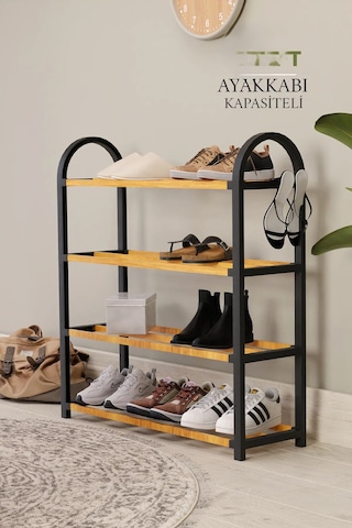 Dört Katlı Ahşap Ayakkabılık Kahverengi