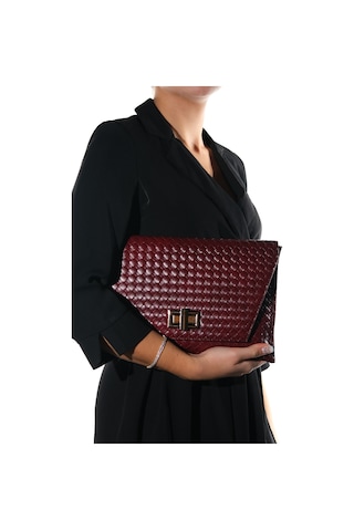 Maorı Bordo Örgü Kadın Clutch Çanta