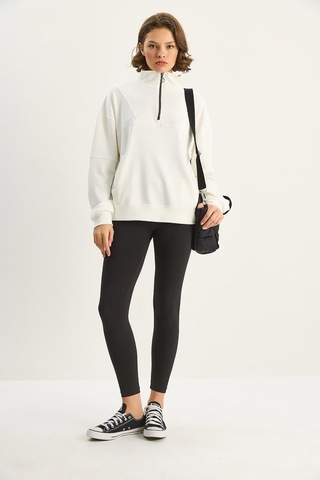 Shade Kadın Dik Yaka Yarım Fermuarlı Cep Detaylı Oversize Modal Sweatshirt 60601053 - Ekru