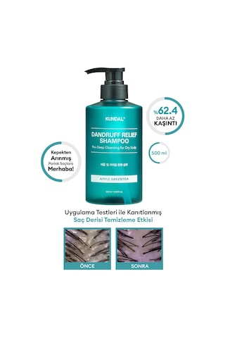 Kepek Karşıtı Bakım Şampuanı %68.5 Daha Az Kepek Kundal Dandruff Shampoo 500ml Apple Green Tea