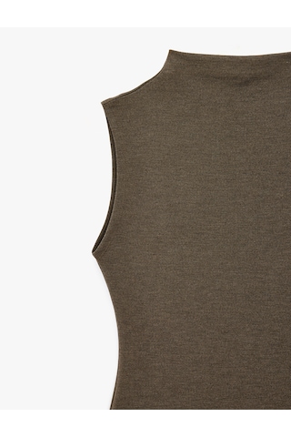 Koton Slim Fit Viskon Karışımlı Kolsuz Dik Yaka Atlet Kahverengi 7wak10001pk Kahve