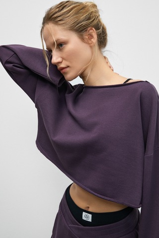 Urban Beat Cybele Kadın Kayık Yakalı Oversize Uzun Kollu Mor Sweatshirt Mor