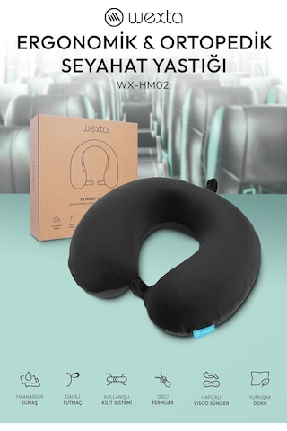 Wexta Seyahat Boyun Yastığı Comfort Ortopedik Seyahat Yastığı Visco Siyah
