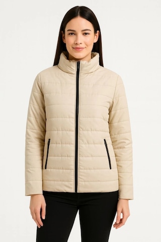 Bomber Mont Ceket Su İtici Kumaş, Kapitone Astarlı, Fermuarlı, Kışlık - Bej Bej