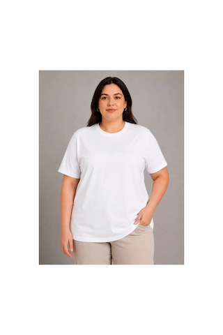 Butik İstanbul Battal Big Size Basic Tişört Bisiklet Yaka Rahat Kalıp T-shirt - Beyaz