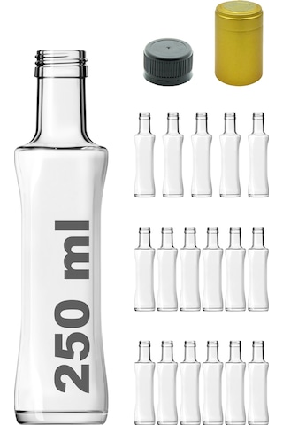 Afracam Piramit Şeffaf 250 ML Cam Şişe Kapak Kapüşon 16 Adet