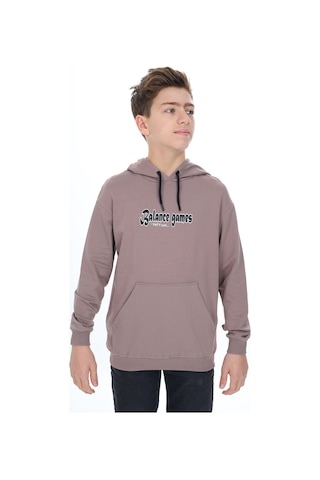 Toontoy Kids Toontoy Erkek Çocuk Oversize Kapüşonlu Hafif Düşük Omuz Baskılı Sweatshirt - 2 İplik Acı Kahverengi