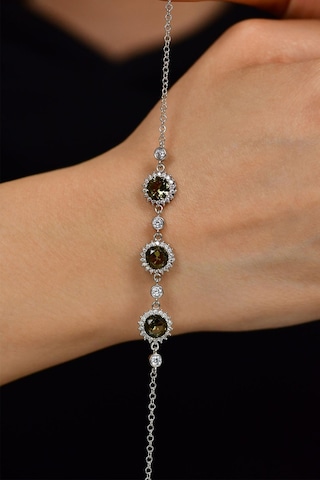 Zultanit Taşlı Rodyum Yuvarlak Üç Sıra Anturaj Gümüş Bileklik