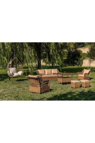 S Collection Rattan Bahçe Takımı Oturma Grubu 3'lü - 7 Kişilik Kahverengi