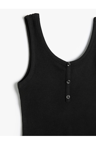 Koton Crop Atlet Kolsuz Kalın Askılı U Yaka Düğme Detaylı Siyah 4skg30009ak Siyah