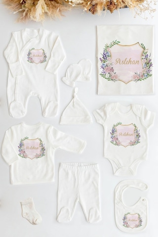 Lilabio %100 Organik Isme Özel Isimli 10lu Hastane Çıkışı Çiçek Ekru