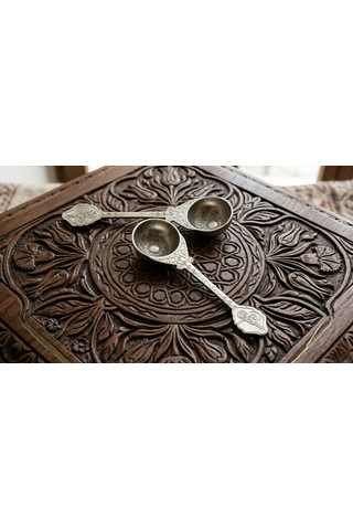 Ludıa Osmanlı Temalı Otantik 2'li Set Gümüş Renk Dekoratif Metal Kaşık 10.5 Cm Gri