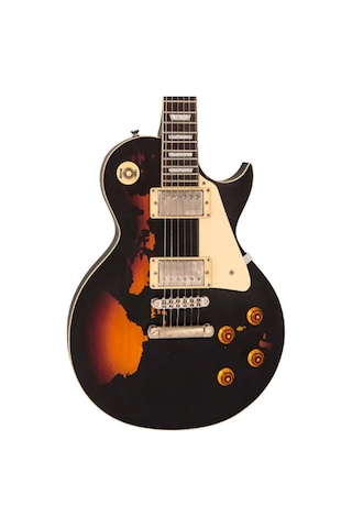 Vintage V100 Icon Elektro Gitar - Distressed Black Over Sunburst