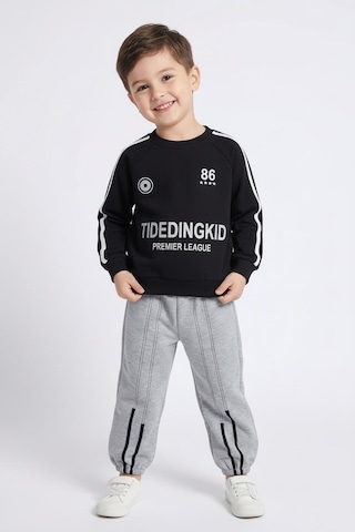 Baskılı Sweat Şeritli İkili Takım Siyah