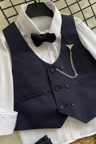 Matrix Yelekli Zincirli Erkek Çocuk Takım Elbise Lacivert