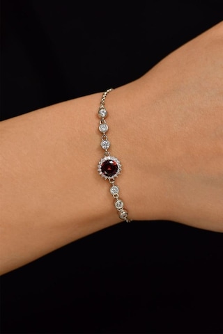 Roza Silver Yakut Taşlı Rodyum Yuvarlak Anturaj Gümüş Bileklik