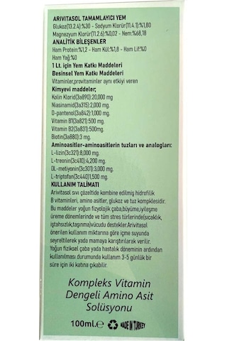 Zurich Arivitasol Evcil Hayvanlar İçin Kompleks Vitamin Dengeli Aminoasit Solüsyonu 100 ML