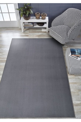 Valeryhome Vl Comfort Peluş Halı Beyaz Düz Saçaklı Antrasit