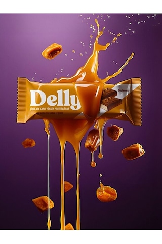 Delly Karamel Aromalı Çikolata Kaplı Yüksek Protein Bar 12 x 40 G