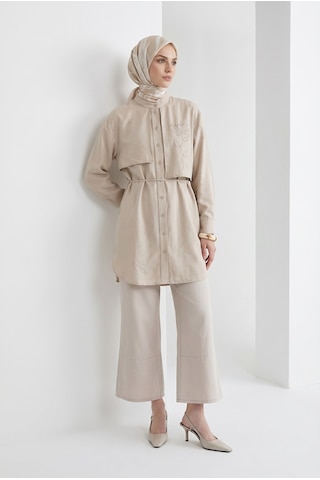Armine Trend Aller Detaylı Beli İpli Çiçek Desen İşlemeli Tunik Taş 26yt407