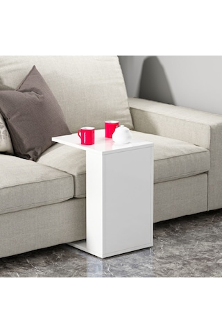 Bono Tekerlekli C Sehpa - Beyaz Beyaz