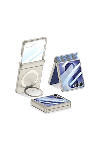 Samsung Uyumlu Galaxy Z Flip 8 Kılıf M-safe Şarj Özellikli Ata Pro Tech Kıpta Kpt-06 Ring Standlı Kılıf Mor