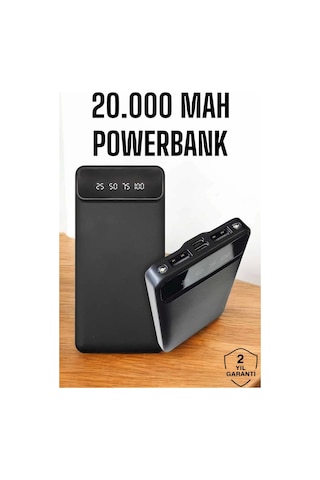 20.000 Mah Led Işıklı Lcd Ekran Usb Girişli Type-c Lightning Powerbank Çok Renkli