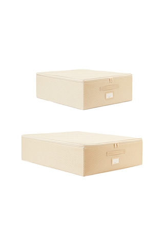 Ocean Home Textile 2'li Bej Balıksırtı Destekli Hurç Set  45 x 55 x 18 + 55 x 70 x 18 cm