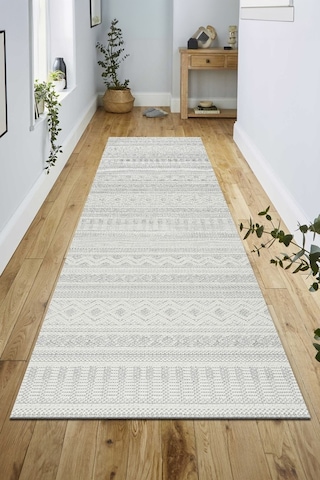 Modern Geometrik Tasarımlı Jüt Dokuma Loop Sisal Gri Renk Halı Gri