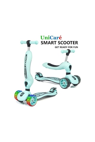 Smart Oturaklı Çocuk Scooter 3 Tekerlekli Işıklı Ledli Scooter Yükseklik Ayarlı 1-5 Yaş Açık Mavi