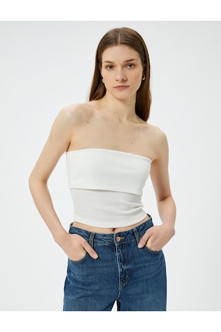 Koton Straplez Üst Kat Detaylı Ribanalı Slim Fit Beyaz 4sak10698ek Beyaz