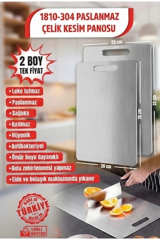 Onon Onon 2  Adet Paslanmaz Çelik Antibakteriyel Kesme Tahtası Gümüş