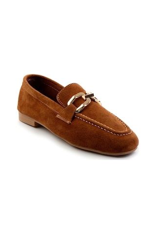 Bambi Taba Hakiki Deri Kadın Loafer Ayakkabı K01763071002 Taba