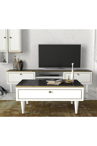 Dekorister Exclusive Ravenna Orta Sehpa Beyaz-Mermer