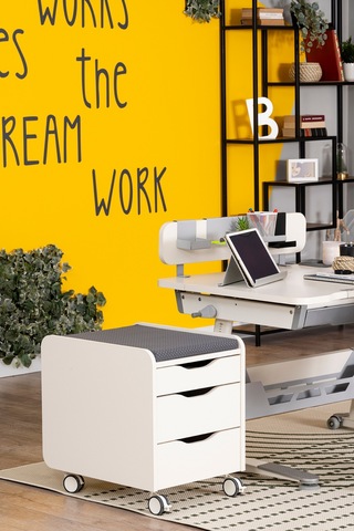 Creo Mobili Çekmeceli Tekerlekli Sirius Keson, Oturulabilir Ofis Ve Ev Komodini, Ekru/gri