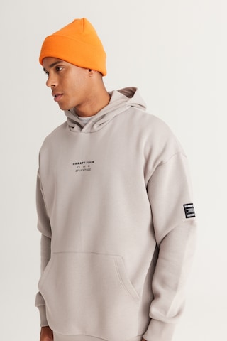 AC&Co / Altınyıldız Classics Erkek Acık Grı Oversize Fit Bol Kesim Kapüşonlu İçi Polarlı Pamuklu Sweatshirt Açık Gri