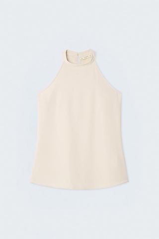 Sateen Halter Yaka Bluz - Bej-137736