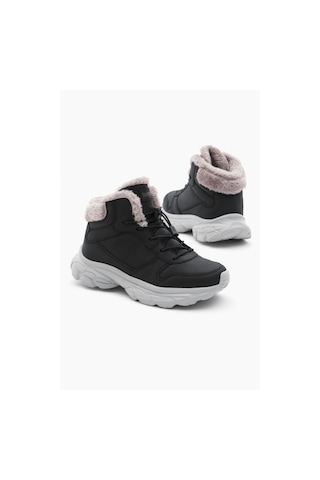 Tonny Black Çocuk Unisex Siyah Faylon Taban İçi Kürklü Lastik Bağcıklı Bot Tbals020 101 Siyah
