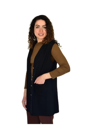 Kadın Anne Mevsimlik Düğmeli Cepli Yelek Bgl-st04314 Siyah