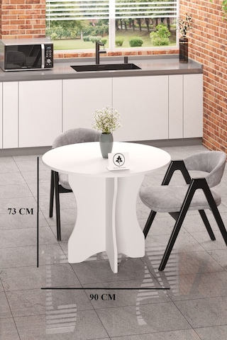 Yuvarlak Yemek Masası Mutfak Balkon Masası Çok Amaçlı Masa Beyaz