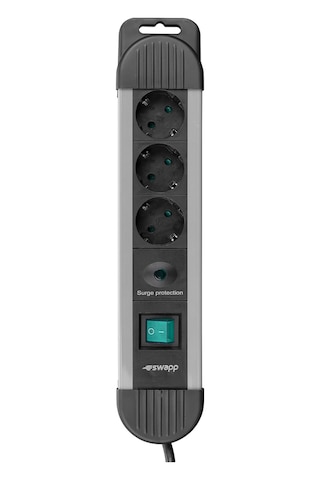 S-link Swapp SPGKS03 3G1.5mm2 900J 3'lü Akım Korumalı Priz 1.5 Metre Gri